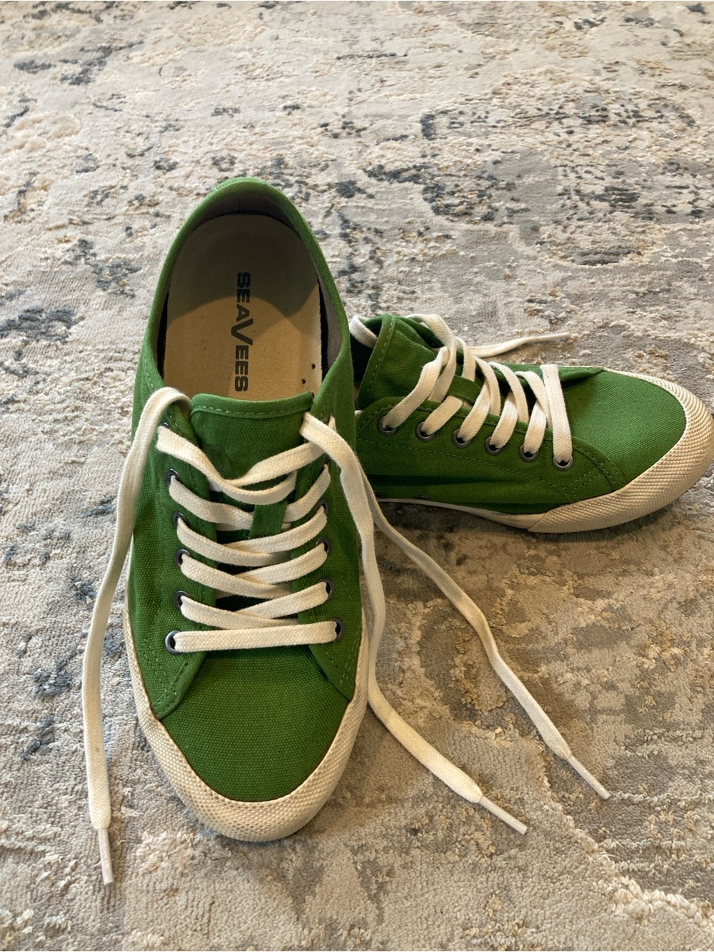 SeaVees Green Canvas Sneakers with Cream Laces